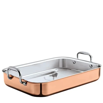 Abbildung von Spring CULINOX Bräter rechteckig 35 x 25 cm Höhe: 6 5 ltr 0,5 mm Außenschicht aus Kupfer rostfreie Edelstahl Schicht Für alle Herdarten außer Induktion backofengeeignet