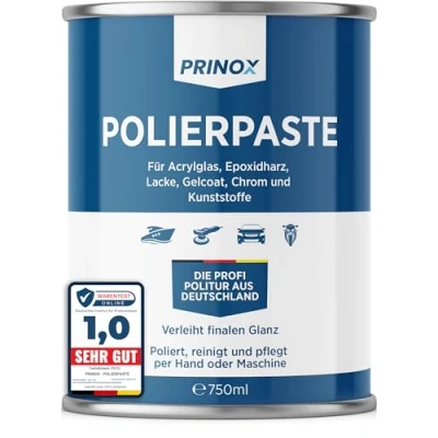 Abbildung von PRINOX 750ml Polierpaste inkl. Profi Poliertuch I Politur für Acrylglas, Epoxidharz, Lacke, Gelcoat gfk, Chrom &amp; Kunststoffe Entfernt Mattierungen Mikro Kratzer