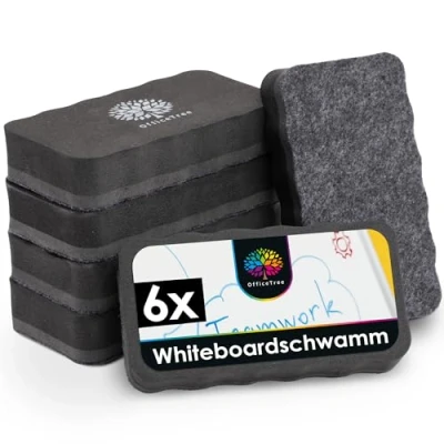 Abbildung von OfficeTree 6x Whiteboard Schwamm Magnetisch Schwarz Tafelschwamm reinigt und trocknet effektiv entfernt zuverlässig Schrift Zeichnungen Wischer für Flipchart