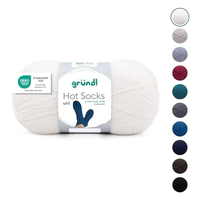 Abbildung von Gründl Wolle Hot Socks uni 100, Sockenwolle/Sockengarn 4 fach 1 Knäuel 100 g / 420 m (75% Schurwolle (superwash), 25% Polyamid), weiß