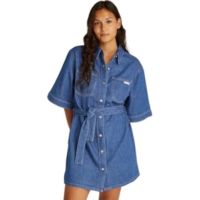 Abbildung von Calvin Klein Jeans BOXY Belted Shirt Dress Jeanskleid, Damen, Größe: XXL, Denim medium