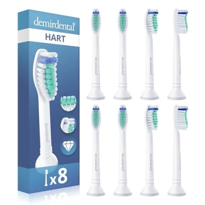 Abbildung von 8er demirdental Harte Aufsätze passend für Philips Sonicare Ersatzbürsten, Hart, Intensive Reinigung, Weiß, entspricht HX7038