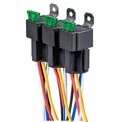 Abbildung von Gebildet 3Stück 12V Sicherungsrelais 30A ATO/ATC Flachsicherung mit Kabelbaumsatz, 5 polige SPDT Relais für den Automobilbereich 12AWG Hochleistungskabeln