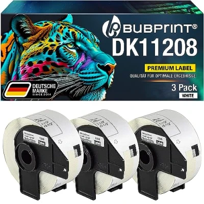 Abbildung von Bubprint 3 Etiketten kompatibel als Ersatz für Brother DK 11208 P Touch QL1050 QL1060N QL500BW QL550 QL560 QL570 QL580N QL700 QL710W QL720NW QL810W