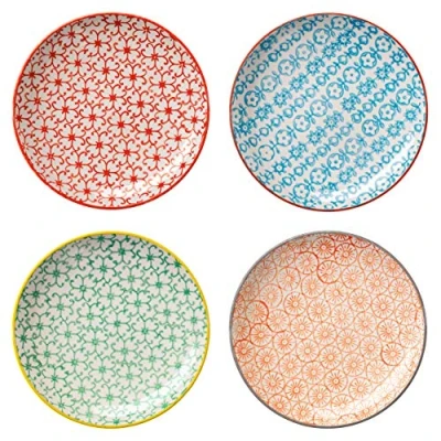 Abbildung von Bloomingville Teller Carla Express Retro Kuchenteller kleine Frühstücksteller Brotteller rund ø 16 cm, rot blau grün orange, Keramik, 4er Set