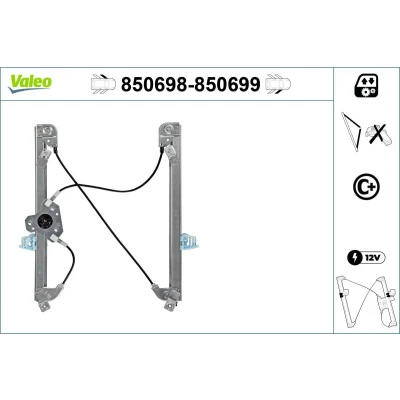 Abbildung von Valeo Fensterheber vorne links elektrisch ohne Elektromotor mit Komfortfunktion 850698 RENAULT: MEGANE II Box Body / Estate, 2 Kombi,