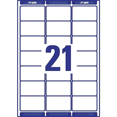 Abbildung von AVERY Zweckform L7160 100 Adressetiketten/Adressaufkleber (2.100 Etiketten mit ultragrip, 63,5x38,1mm auf A4, bedruckbar, selbstklebend, für DIN B6/C6 Briefkuverts, Papier matt) Blatt, weiß