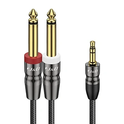 Abbildung von J&amp;D 3,5 mm zu Dual 1/4 Zoll Stereo Splitter Y Kabel, 3,5mm 1/8 TRS Männlich auf 2 x 6,35mm Mono Kabel für Telefon / Verstärker Mixer Audio Recorder 1,8 Meter