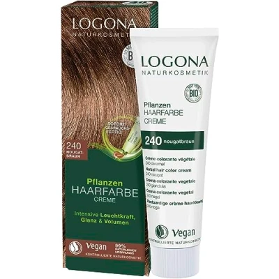 Abbildung von LOGONA Naturkosmetik Pflanzen Haarfarbe Creme 240 Nougatbraun, Braune Natur mit Henna, Braunton Farbcreme, Coloration für dunkles Haar, 150ml