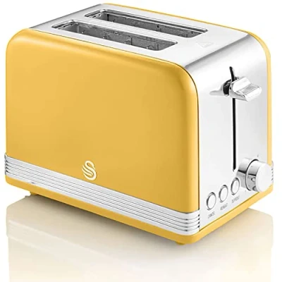 Abbildung von Swan Retro ST19010YELNEU 2 Scheiben Breitschlitz Brottoaster, Vintage Design, 3 Funktionen: Auftauen/Aufwärmen/Abbrechen, 6 Toaststufenregler, Edelstahl, Gelb, 815W