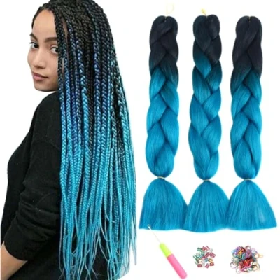 Abbildung von ShowJarlly Kanekalon Kunsthaar Haar, Haar Braids Extension, Ombre Jumbo Braid Haarverlängerung 24&quot;, Zöpfe Box Zum Einflechten Schwarz/Marineblau#
