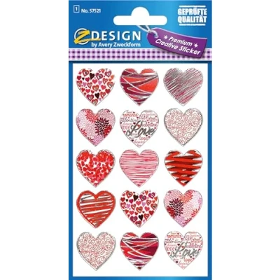 Abbildung von AVERY Zweckform 57521 Deko Sticker Herzen (Effektfolie) 15 Aufkleber