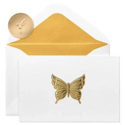 Abbildung von Papyrus Blanko Karten mit Umschlägen, Goldfarbener Schmetterling, 16 Stück 5228233