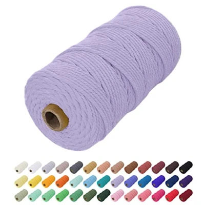 Abbildung von Uiopa Makramee Garn 2mm x 200m, Baumwollkordel Farbig Baumwollgarn Geflochten Baumwollseil, Natürliche Baumwollschnur für Wandbehang, Vorhang, Traumfänger, Hängepflanze, Deko (Violett)