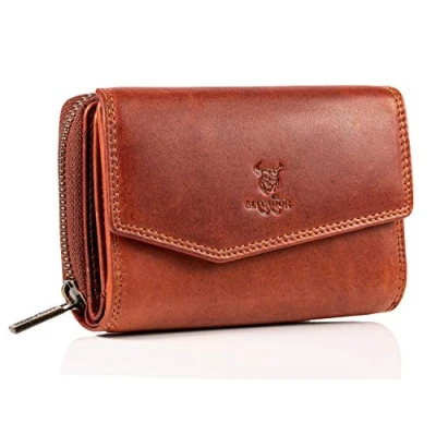 Abbildung von MATADOR [Sevilla RFID Blocker Leder Portemonnaie Damen Geldbeutel Portmonee mit Geschenk Box Geldbörse Mittelgroß Viele Fächer Geldtasche Brieftasche Vintage Braun