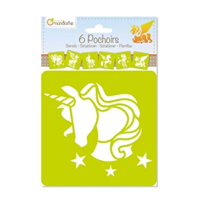 Abbildung von Avenue Mandarine PO006C Set (mit 6 Schablonen, 15 x cm, geeignet für Kinder ab 3 Jahre, Filz und Farbstifte, Farben oder Farbbomben, Einhorn) 6er Pack