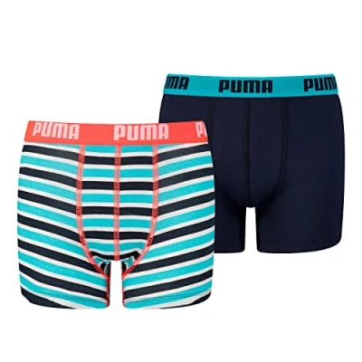 Abbildung von Puma BOYS Basic Boxer Printed Stripe 2 PACK Panties für Kinder, Größe: 128, Fluo red/blue