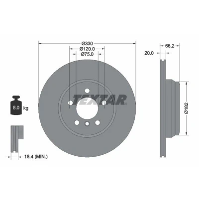 Abbildung von TEXTAR PRO 92241903 Bremsscheibe 330 20 05/06 120 innenbelüftet beschichtet ohne Radbefestigungsbolzen, Radnabe BMW: 3 Saloon, Touring