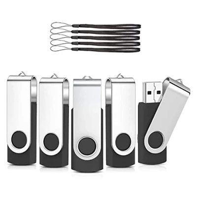 Abbildung von USB Sticks 32GB 5 Stück, AreTop Speicherstick Rotate Metall Mehrfarbig High Speed 2.0 Flash Drive Pack (Schwarz)