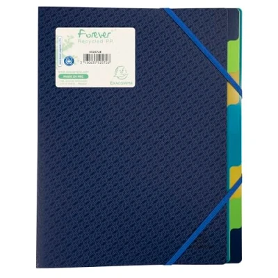 Abbildung von Exacompta 552572E 5er Pack Premium Ordnungsmappe Forever. Aus Recycling Kunststoff DIN A4 8 Fächer 3 Klappen dehnbarer Rücken und 2 Gummizüge Register Mappe Eckanner blau