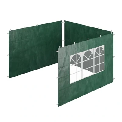 Abbildung von Relaxdays Seitenteile für Pavillon, 3er Set, 2x3 m, wasserdicht, Seitenwände mit Klettverschluss, PE, Fenster, grün