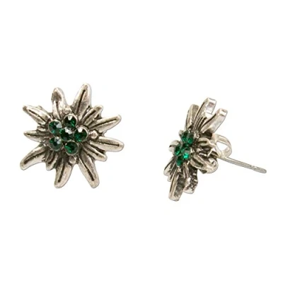 Abbildung von Alpenflüstern Trachten Ohrstecker Strass Edelweiß mini Damen Trachtenschmuck, Ohrringe antik silber farben mit Steinen (grün) DOR033