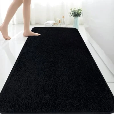 Abbildung von Rururug Badezimmermatte Weiche Mikrofaser Badematte, Badezimmerteppich Groß Bad Teppich 150x60cm, rutschfeste Waschbar Badvorleger, Schwarz
