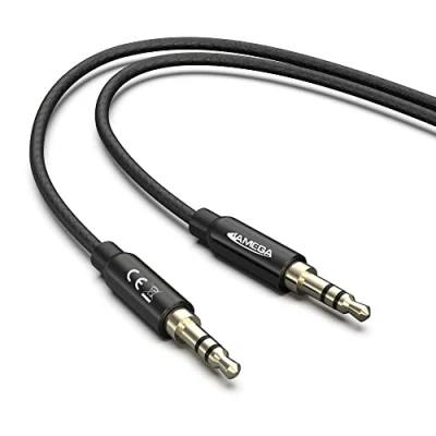 Abbildung von JAMEGA 1,5m Aux Kabel 3.5mm Audio Klinke Stereo Nylon Klinkenkabel für Kopfhörer, Lautsprecher, MP3 Player, Auto, TV, Soundbar, Heim/KFZ Stereoanlagen, Handy uvm. Schwarz