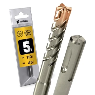 Abbildung von SDS Plus Hammerbohrer 4X Schneiden PGM Ø 5.0mm x 45mm AMBOSS Werkzeuge Crusher 4 HM Betonbohrer Hartmetall Profi Bohrer Steinbohrer