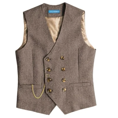 Abbildung von Solovedress Mens Vintage Wolle Anzugweste Regular Fit Weste Anzug für Hochzeit Groomsmen(Light Brown,M)