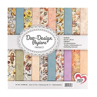 Abbildung von Ideen mit Herz Duo Design Papiere Block 20 Blatt Bastelpapier 25 x cm 250g/m² beidseitig bedruckt Designpapier, Motivpapier ideal für Scrapbooking, Basteln (Herbst 02)