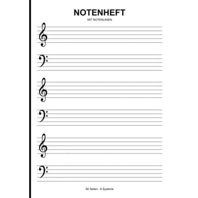 Abbildung von Notenheft Mit Notenlinien: DIN A4 Für Klavier Und Keyboard Musikheft 80 Seiten 6 Systemen Großem Abstand Ideal Zum Lernen ... Von Pianisten Keyboardern Musikern