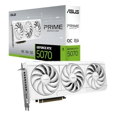 Abbildung von ASUS PRIME GeForce RTX 5070 White OC Edition 12GB GDDR7 Gaming Grafikkarte (NVIDIA DLSS 4, 2,5 Slot Design, SSF, PCIe 5.0, 3X DisplayPort 2.1b, 1x HDMI weiß, RTX5070 O12G WHITE)