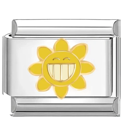 Abbildung von Quiges 9mm Italian Style Charm Modul Edelstahl Smiley Sonne Blume für Italienische Armbänder