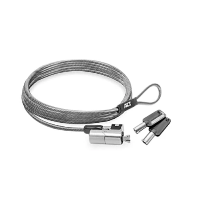 Abbildung von ACT Laptop Schloss Sicherheitskabel 2m, Keyed Cable, Nano Slot Notebook Schloss, Schwenkbarer Schlosskopf, Laptopschloss HP, Tragbares Anti Diebstahl Kabel AC9030