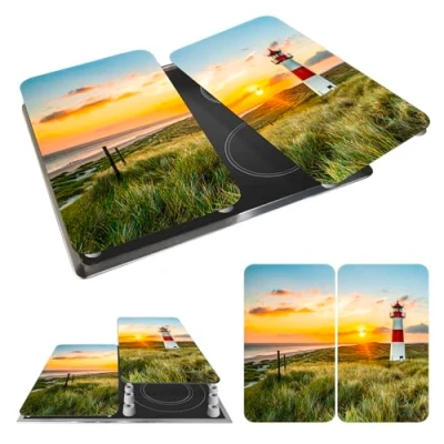 Abbildung von Maximex Herdplattenabdeckung LEUCHTTURM, Höhenverstellbare Glas Abdeckplatte für alle Herdplatten, Schneidebrett &amp; Spritzschutz Küche ohne Bohren, Herdabdeckplatten Ceranfeld 2teilig