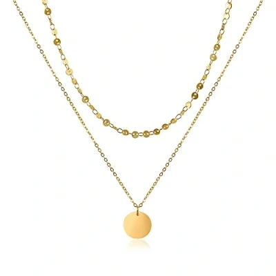 Abbildung von GD GOOD.designs Mehrreihige Kette für Damen mit Plättchen Gold wasserfeste Coin Halskette zweireihig 18K vergoldet I Layered Plättchenkette aus Edelstahl