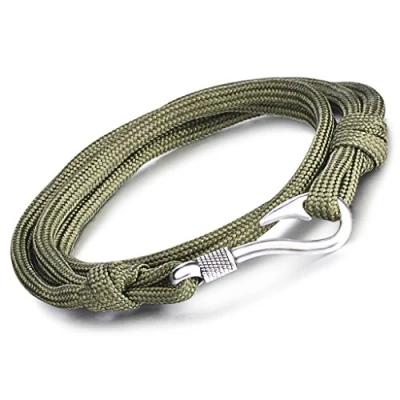 Abbildung von Unendlich U Punk Angelhaken Damen Herren Charm Armband Geflochten Nylonseil Legierung Wickelarmband Multilayer Armreifen, Grün