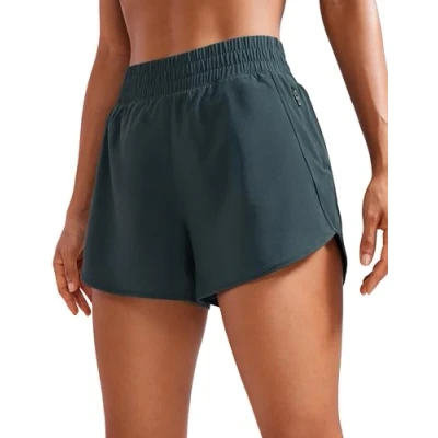 Abbildung von CRZ YOGA Damen Kurz Sporthose Laufhose High Waist Fitness Sport Shorts Kurze Hose mit Reißverschlusstasche Melanit 42