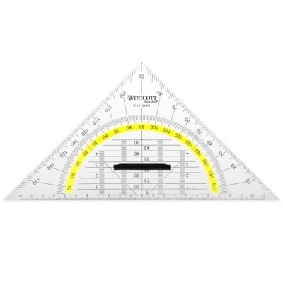Abbildung von Westcott E 10134 00 Geometriedreieck Kunststoff mit abnehmbarem Griff, 22 cm, transparent