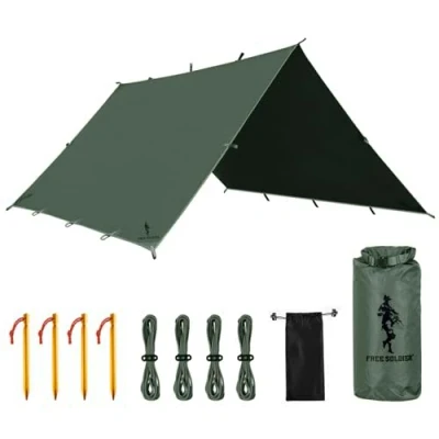 Abbildung von FREE SOLDIER Tarp Wasserdicht 3 * 3m Ultraleicht Zeltplanen UV Schutz Camping Sonnensegel Zelt Freien Große für Camping, Wandern, Outdoor Aktivitäten(Hellgrün)