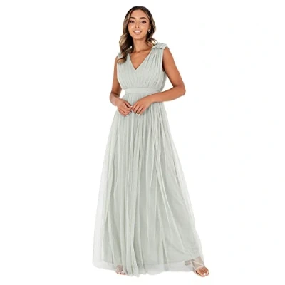Abbildung von Maya Deluxe Damen Ruffle Shoulder Maxi Dress Brautjungfernkleid, Green Lily, 38 EU