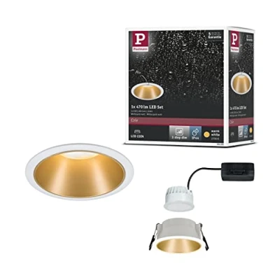 Abbildung von Paulmann 93405 LED Einbauleuchte Cole rund incl 1x6W dimmbar Einbaustrahler Weiß, Gold matt Einbaulampe Kunststoff, Alu Zink Deckenspot 2700K