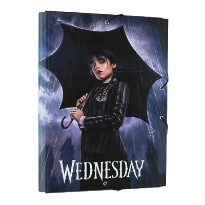 Abbildung von Grupo Erik Mappe A4 Sammelmappe Wednesday Addams Fanartikel Dokumentenmappe mit Gummizug Heftmapppe Heftbox Schulranzen Eckspanner Ordnungsmappe Büro Zubehör Schul