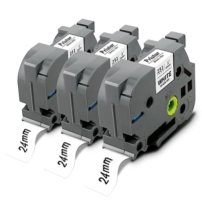 Abbildung von Pristar Kompatible Schriftband Ersatz für Brother TZe 251 TZe251 TZ 24mm Beschriftungsband PT P700 2430 D600 D600VP 9700PC P750W P710BT E500VP schwarz auf weiß 3 Pack