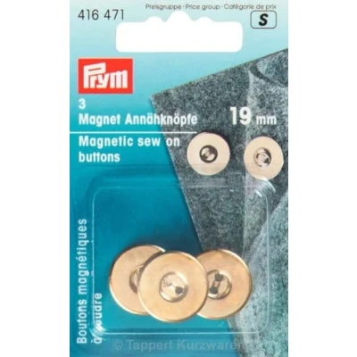 Abbildung von Prym 416471 Magnet Annähknöpfe 19 mm goldfarbig