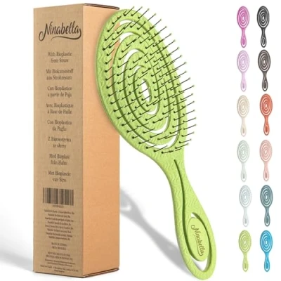 Abbildung von Ninabella Haarbürste ohne Ziepen für Damen, Herren &amp; Kinder Entwirrbürste auch Locken Lange Haare Einzigartige Profi Detangler Bürste mit Spiralfeder Limetten Grün