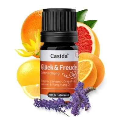 Abbildung von Casida® Glück &amp; Freude Duftmischung ätherische Öle mit Orangenöl, Zitronenöl, Grapefruitöl, Lavendelöl, Ylang Ylangöl wirkt stimmungsaufhellend 5 ml Aus der Apotheke