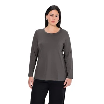 Abbildung von Ulla Popken Damen Langarm T Shirts, Graphitgrau, 58 60