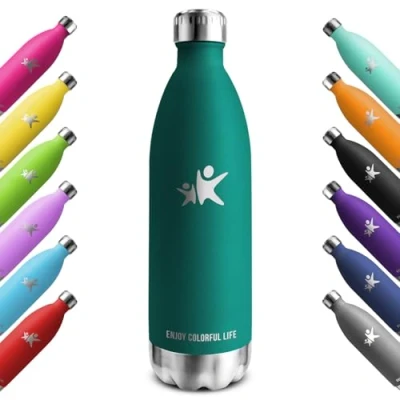 Abbildung von KollyKolla Trinkflasche Edelstahl 1L, Vakuum Thermosflasche, Wasserflasche BPA Frei, Auslaufsicher Thermoskanne, Kohlensäure Geeignet, Isolierflasche, Sport, Schule, Fitness, Sprudel